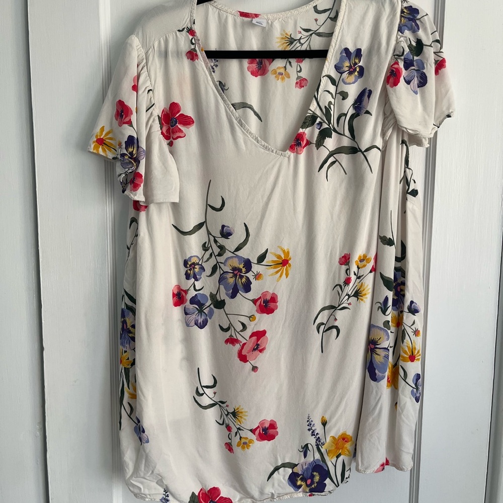 Old Navy Floral Cream and Pink Tunic Blouse